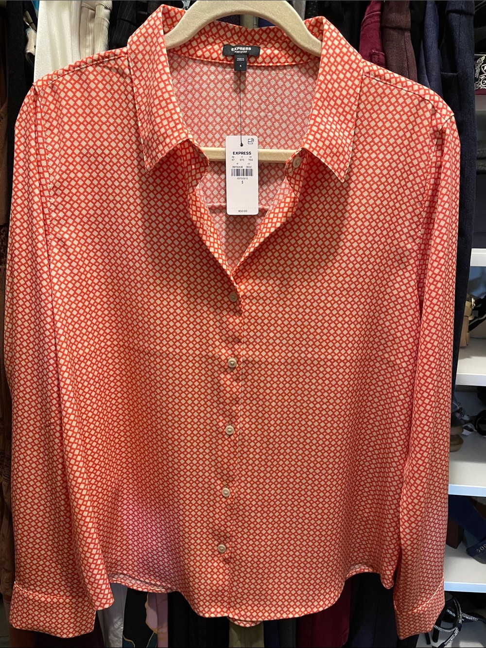 Express Portofino Coral Geometric Button-Down Shirt
